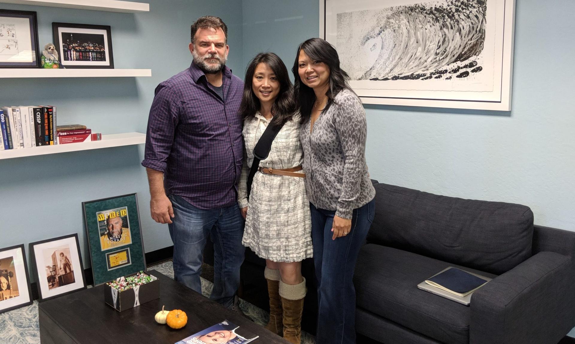 Chenxi Wang, founder of Rain Capital, with  Blue Lava&#8217;s founders, Laz and Julia Tran.