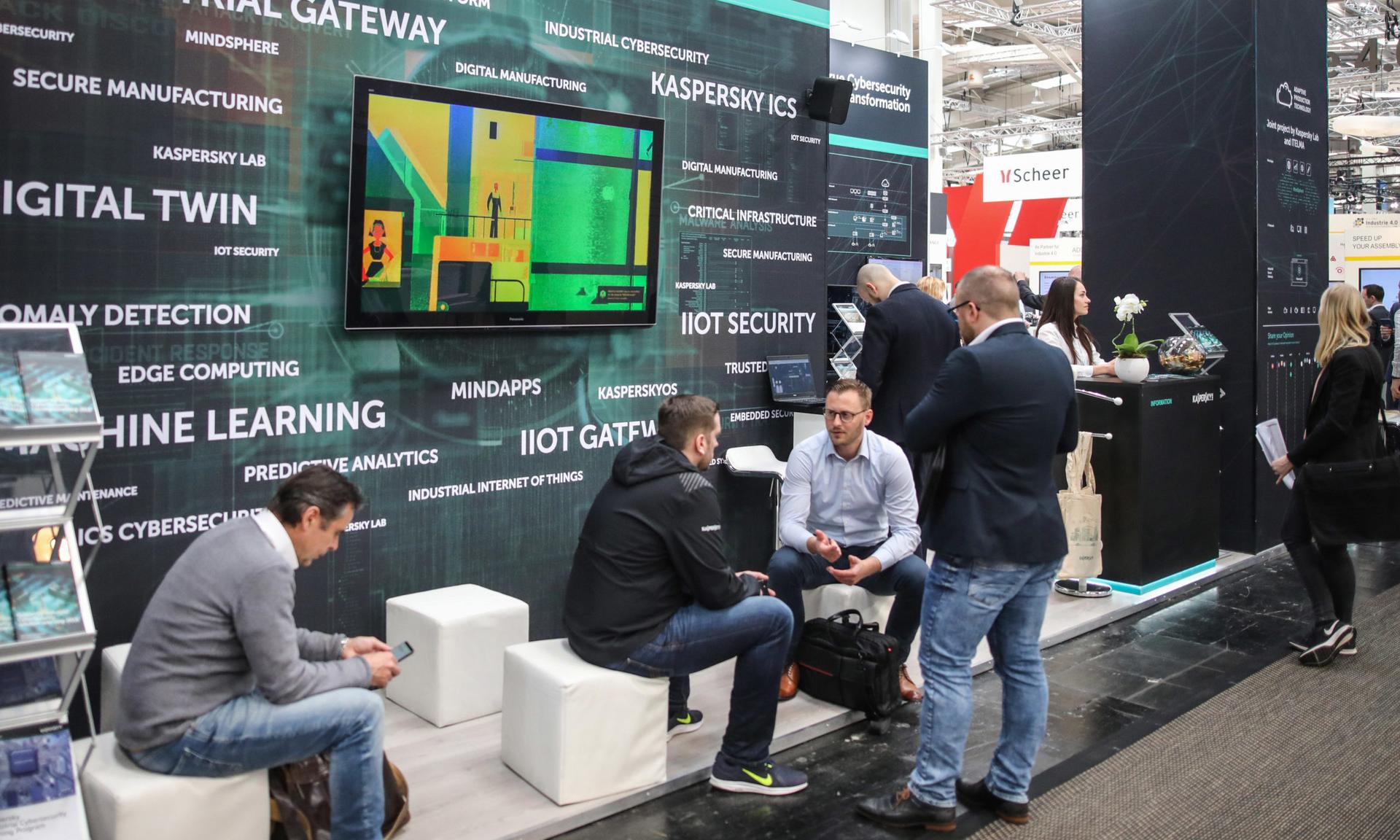 A recent report points to a a cadre of new or emerging technologies that are filling a specific post-COVID need for businesses. Seen here is the Kaspersky Lab booth at Hannover Messe, where the company presented its cybersecurity solutions for Industry 4.0, focusing on machine learning and IoT, among other things. (Photo by Joern Pollex/Getty Image...