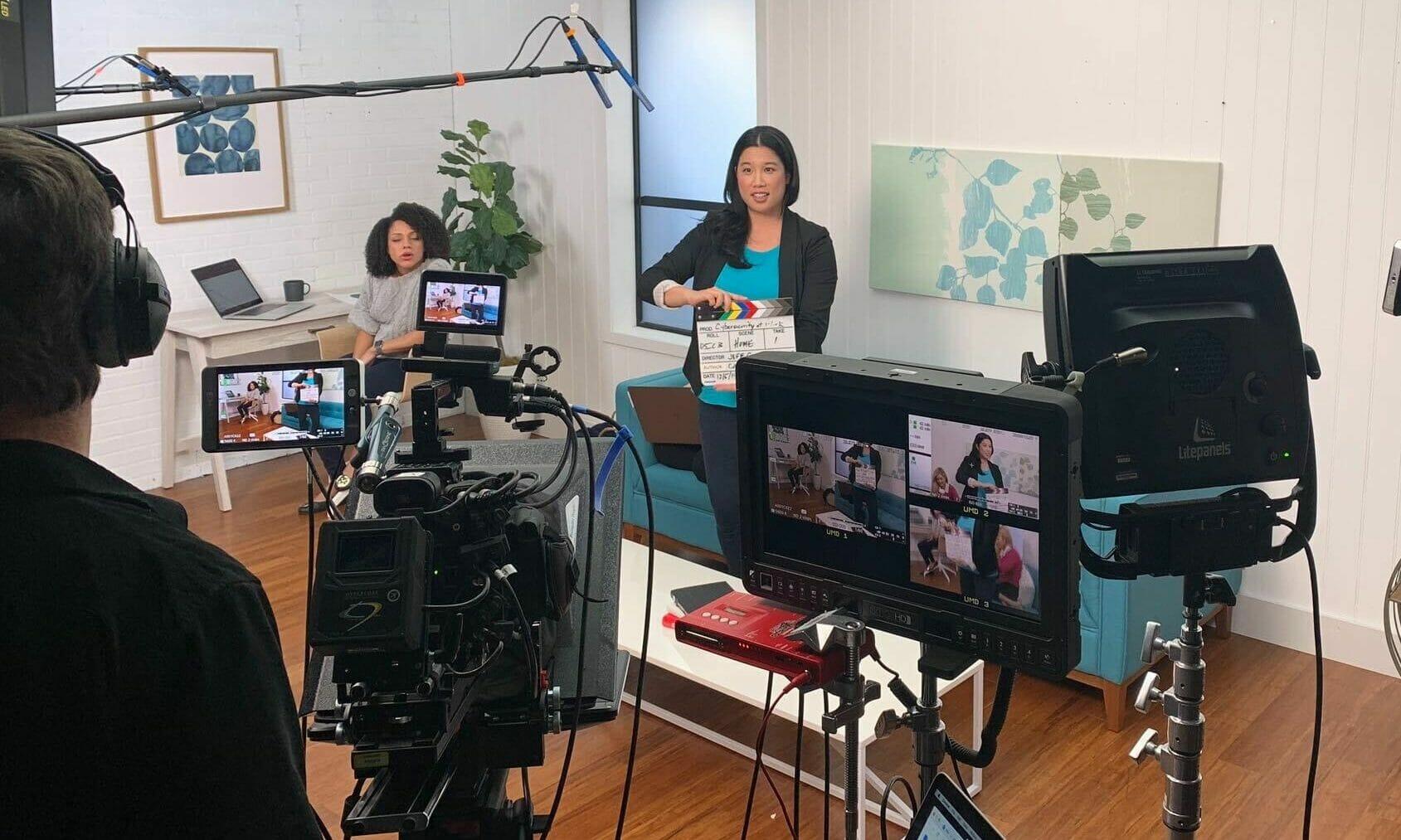 Caroline Wong, chief strategy officer at on-demand pen testing company Cobalt.io, on the set of LinkedIn Learning.