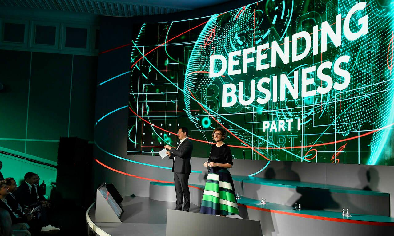 Executives from security company Kaspersky speak at a global partner conference about the impact of security threats on business operations. (Photo by Ian Gavan/Getty Images for Kaspersky Lab )