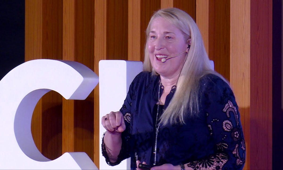 Digital Guardian Chief Information Officer Debra Danielson gives a talk at the 10th anniversary of the Grace Hopper India event in 2019. (Digital Guardian)