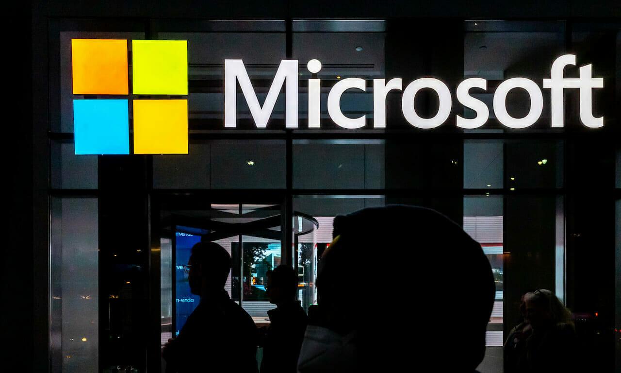 A signage of Microsoft is seen on March 13, 2020 in New York City. New research indicates that the scope of a breach of the Microsoft Exchange Server may be far greater than originally thought. (Jeenah Moon/Getty Images)