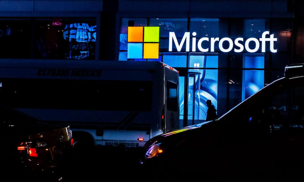 A signage of Microsoft is seen on March 13, 2020 in New York City. Reports emerged that hackers targeting  Microsoft Exchange bugs may have obtained sensitive information about the vulnerabilities through a leak of details shared with various security partners. (Jeenah Moon/Getty Images)