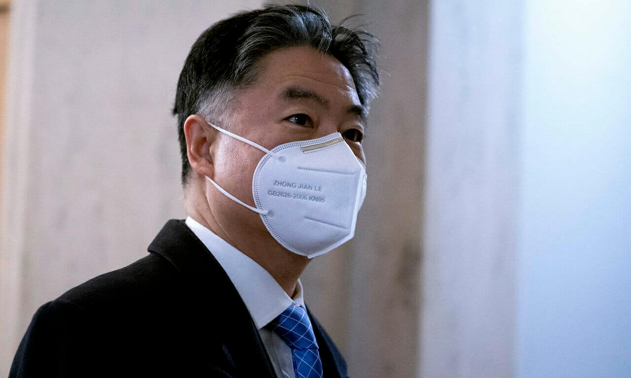 Rep. Ted Lieu, D-Calif., arrives on Capitol Hill on February 13, 2021 in Washington, DC. Lieu introduced a bill which would require vulnerability disclosures of fedreal contractors. (Photo by  Stefani Reynolds &#8211; Pool/Getty Images)