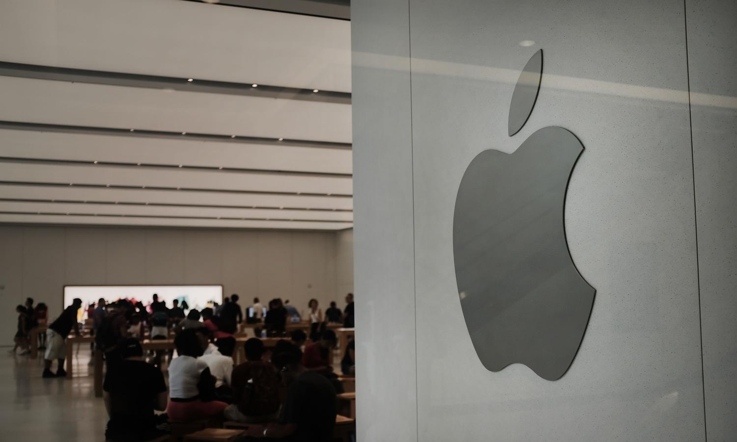 The Apple logo is displayed in an Apple store in lower Manhattan on Aug. 2, 2018, in New York City. (Spencer Platt/Getty Images)