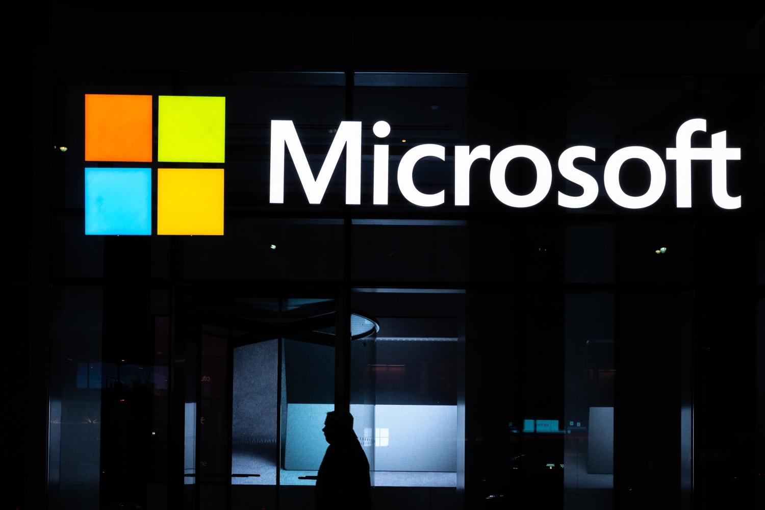 A signage of Microsoft is seen on March 13, 2020, in New York City. The Redmond, Wash., company this week acquired CloudKnox, a leader in the cloud infrastructure entitlement management (CIEM) field. (Jeenah Moon/Getty Images)