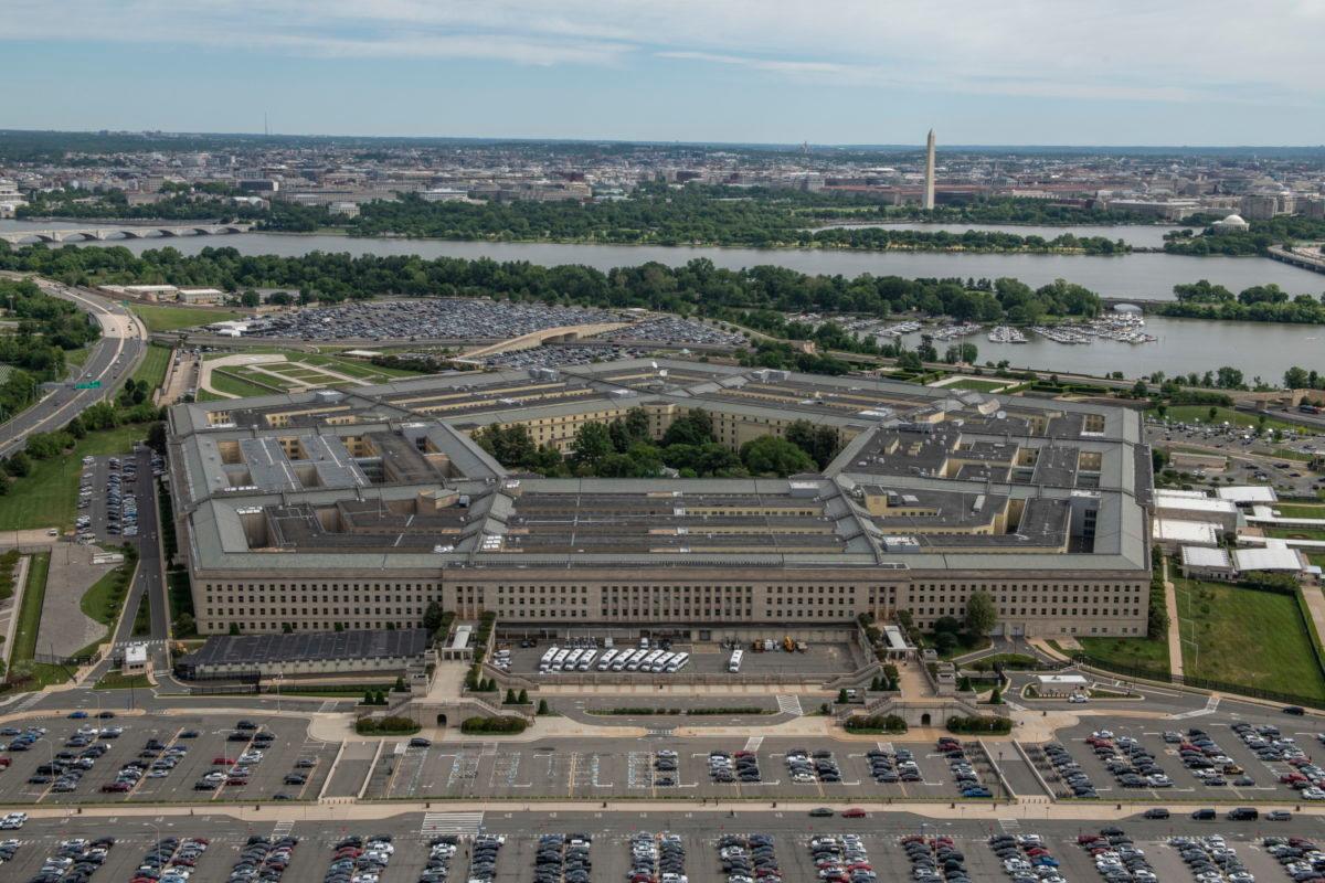 An aerial of the Washington Monument and the Lincoln Memorial in Washington on May 12, 2021. The Pentagon announced significant changes to the Cybersecurity Maturity Model Certification program this week. (Air Force Staff Sgt. Brittany A. Chase/Defense Department)