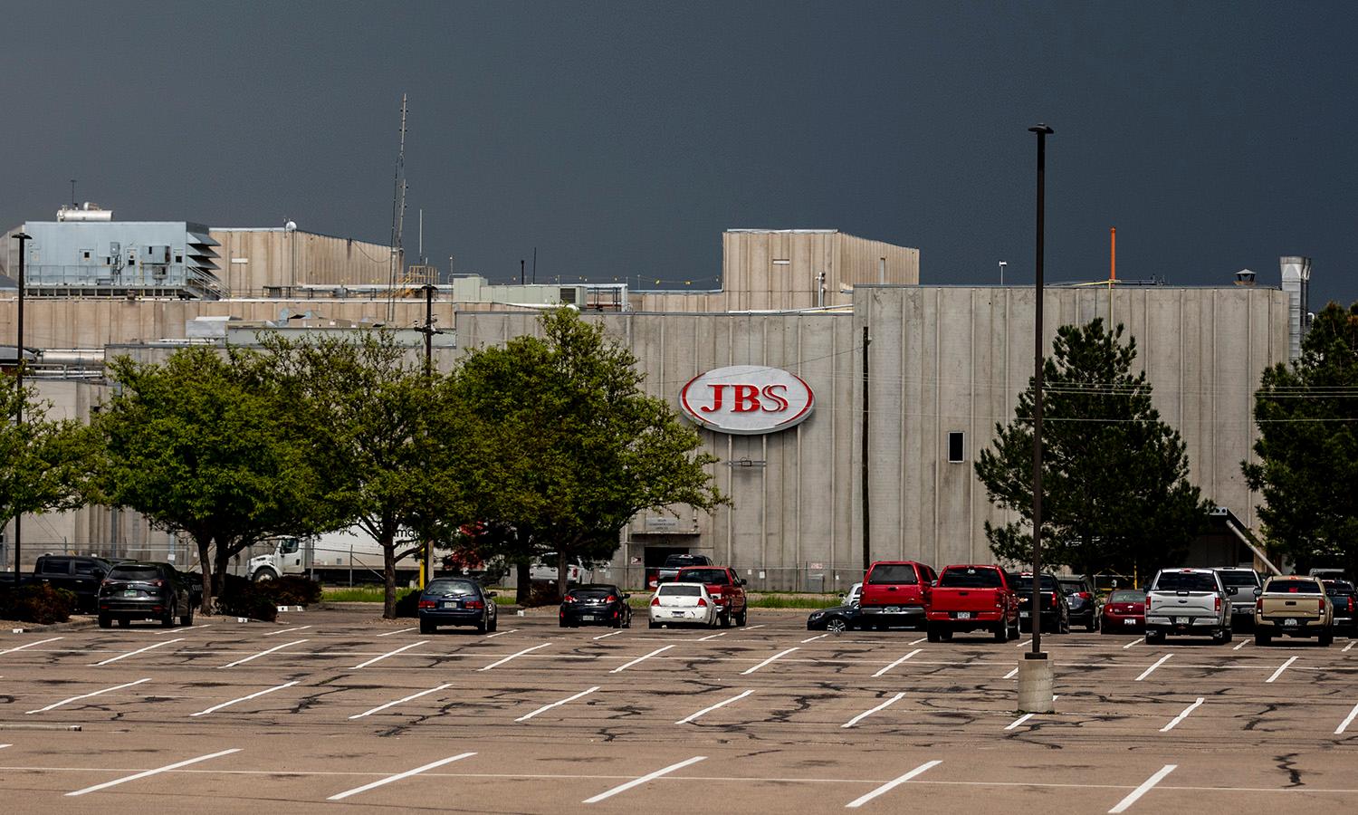 A JBS processing plant stands dormant after halting operations on June 1, 2021, in Greeley, Colo. JBS facilities around the globe were impacted by a ransomware attack, forcing many of their facilities to shut down. (Photo by Chet Strange/Getty Images)
