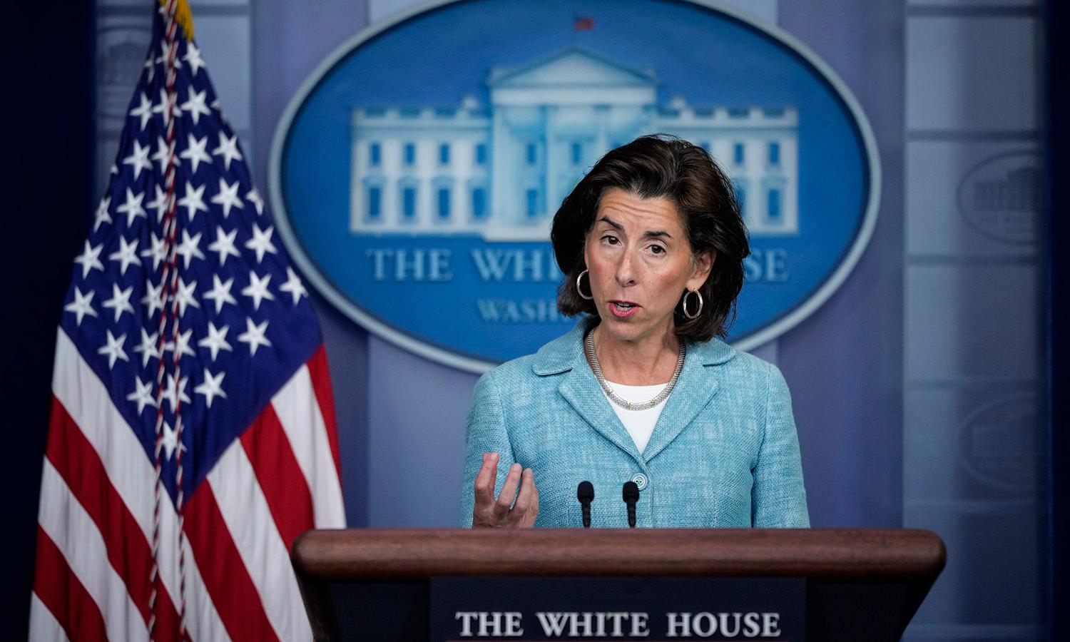 Commerce Secretary Gina Raimondo speaks during the daily press briefing at the White House on July 22, 2021, in Washington. (Photo by Drew Angerer/Getty Images)