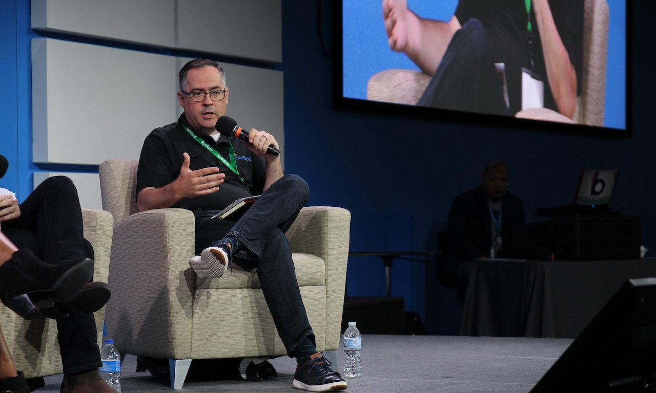 Jerry Geisler, the senior vice president and chief information security officer of Walmart’s global information security department. speaks during a fireside chat at Walmart’s Sp4rkCon event. (Walmart)