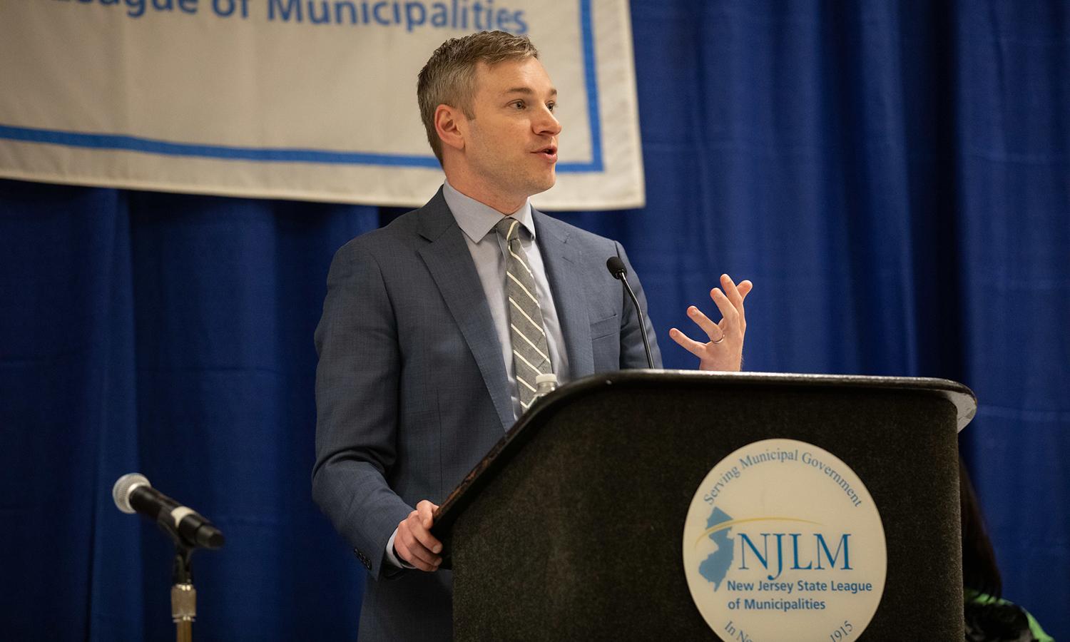 Andrew Buck, New Jersey&#8217;s acting attorney general, addresses the New Jersey State League of Municipalities on Nov. 17, 2021. (New Jersey Office of Attorney General)