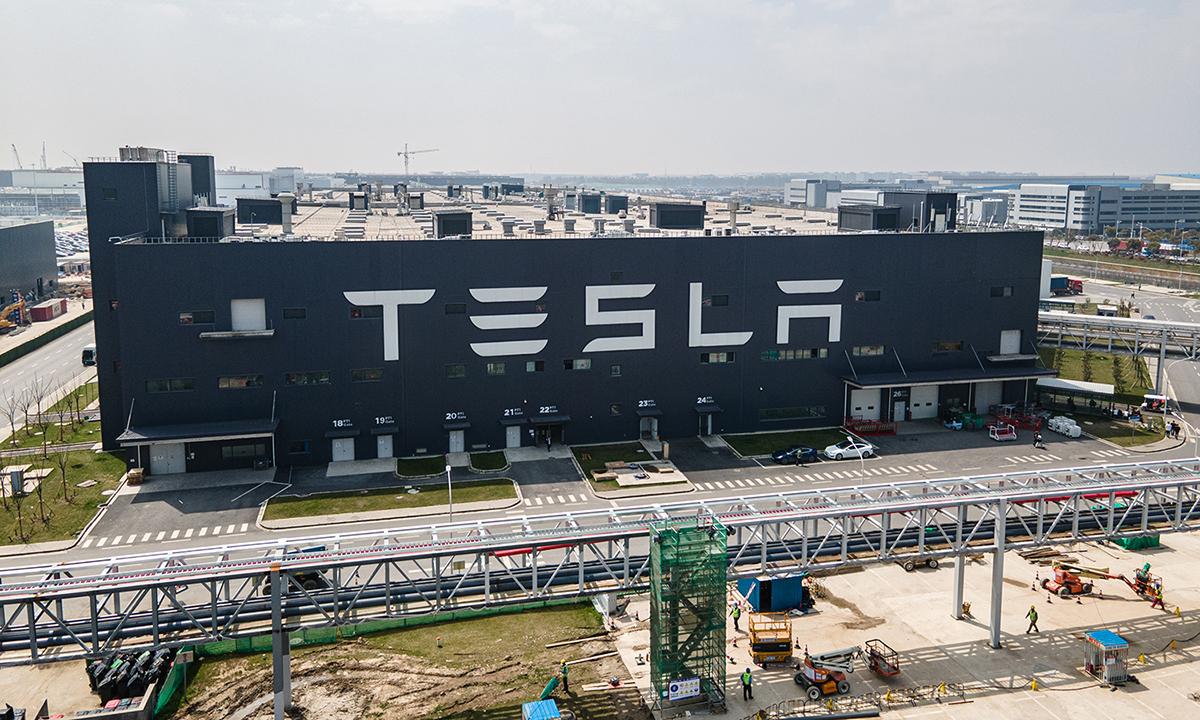 An aerial view of Tesla Shanghai Gigafactory on March 29, 2021, in Shanghai, China. Kronos, a popular HR platform used by Tesla and many other companies, was hit with a ransomware attack. (Photo by Xiaolu Chu/Getty Images)