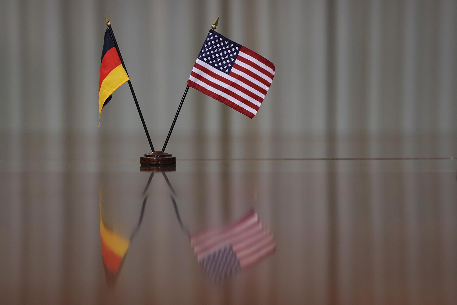 Germany and the United States are the two two countries of origins for attacks exploiting the Log4j vulnerability, according to Bitdefender. Pictured: A U.S. flag and a German flag are placed on the conference table during a meeting between U.S. Secretary of Defense Lloyd Austin and German Minister of Defense Annegret Kramp-Karrenbauer at the Penta...