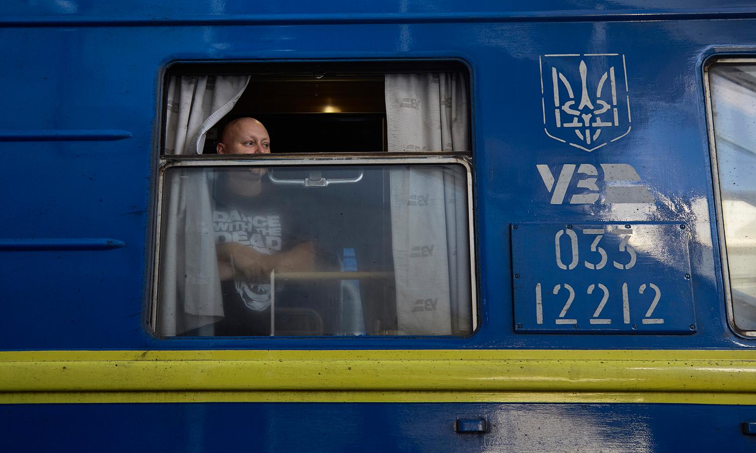 Microsoft reported Monday that it detected destructive malware in Ukraine hours before Russia&#8217;s military invasion of that country on Feb. 24. Pictured: A man looks out the window of an evacuation train driving to the west of Ukraine on Feb. 26, 2022 in Kyiv, Ukraine. (Photo by Pierre Crom/Getty Images)