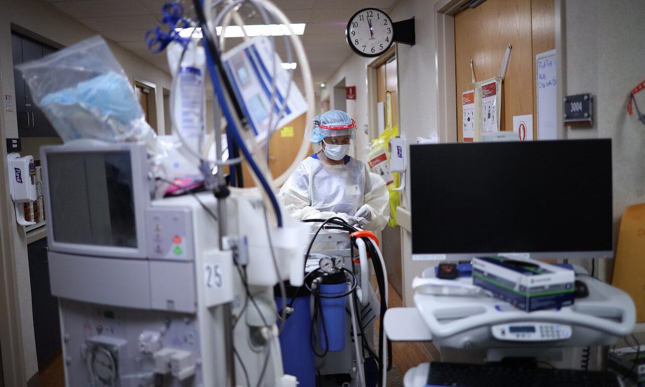 Treatment preparation takes place in the intensive care unit at a hospital on May 1, 2020 in Leonardtown, Maryland. (Photo by Win McNamee/Getty Images)