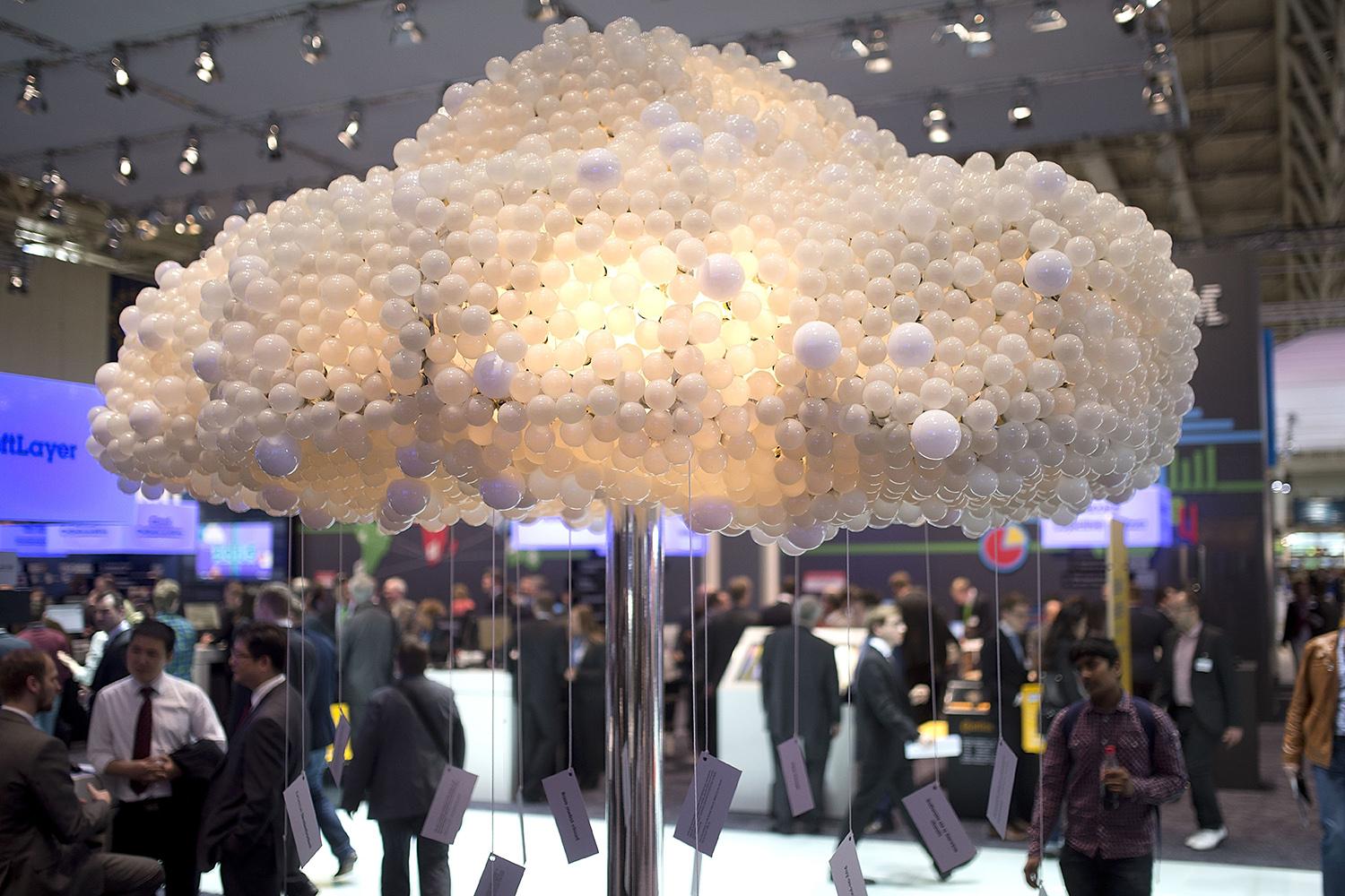 A symbolic data cloud is seen at the 2014 CeBIT technology trade fair on March 10, 2014, in Hanover, Germany. (Photo by Nigel Treblin/Getty Images)
