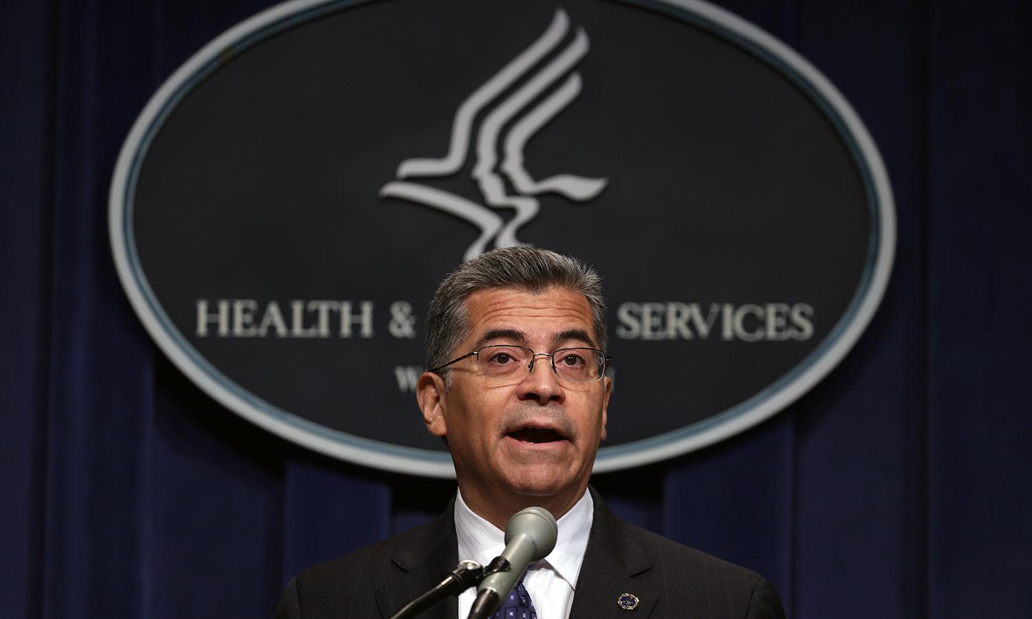 U.S. Secretary of Health and Human Services Xavier Becerra speaks during a June 28 news conference at the HHS headquarters in Washington &#8220;to unveil an action plan at President Biden&#8217;s direction&#8221; in response to the Supreme Court‘s 6-3 Dobbs v. Jackson Women&#8217;s Health decision. (Photo by Alex Wong/Getty Images)
