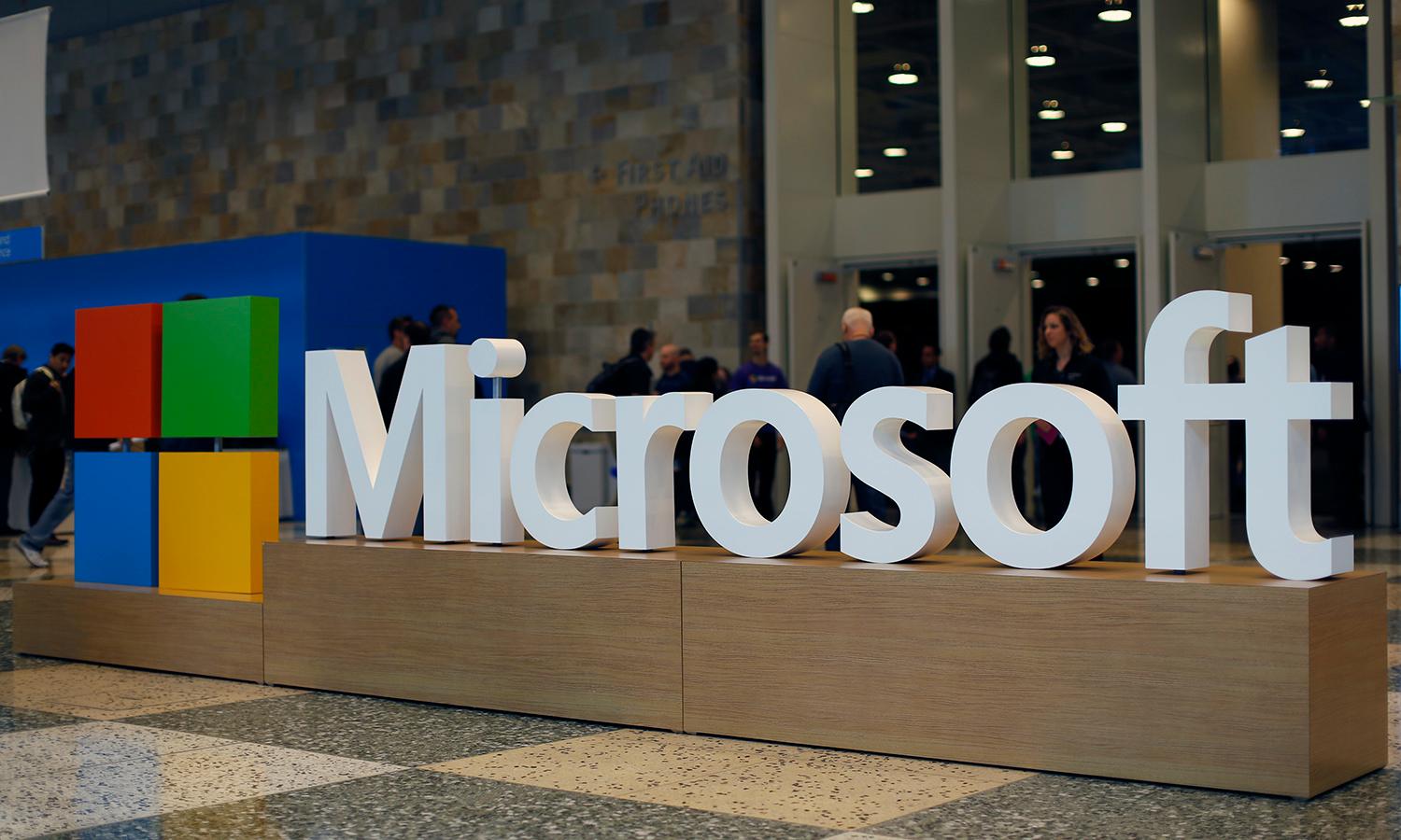 A Microsoft logo is seen during the 2015 Microsoft Build Conference on April 29, 2015, at Moscone Center in San Francisco. (Photo by Stephen Lam/Getty Images)