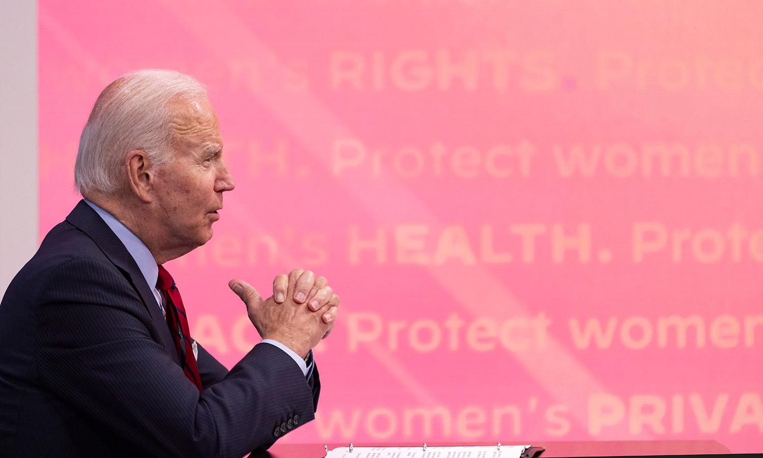 President Joe Biden speaks with governors on protecting access to reproductive healthcare at the White House on July 1 in Washington. Biden signed an executive order Friday to protect access to reproductive healthcare servces. (Photo by Tasos Katopodis/Getty Images)