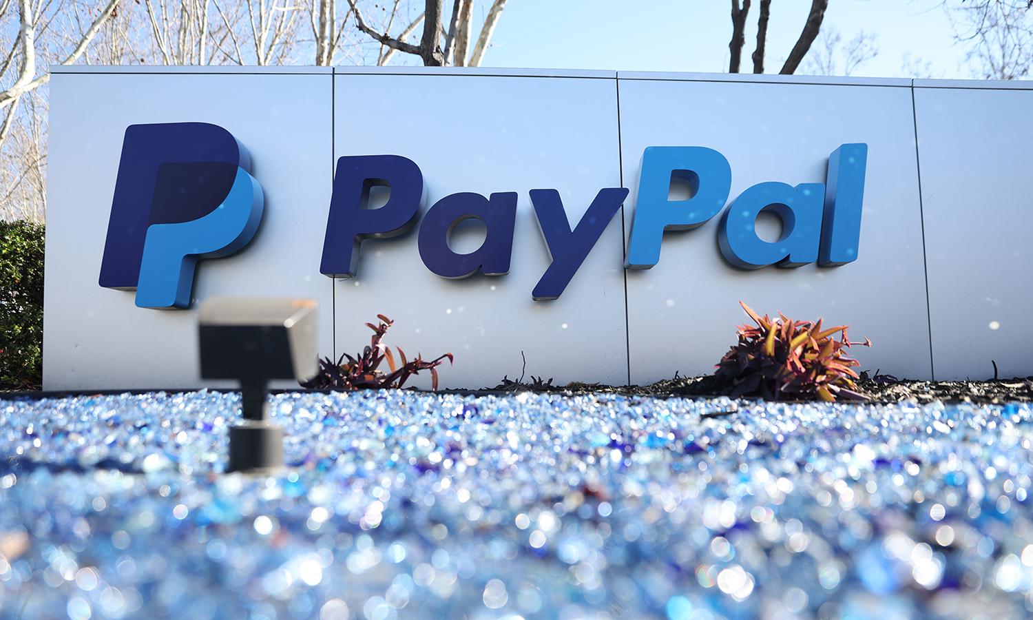 A PayPal logo is seen outside the company's headquarters