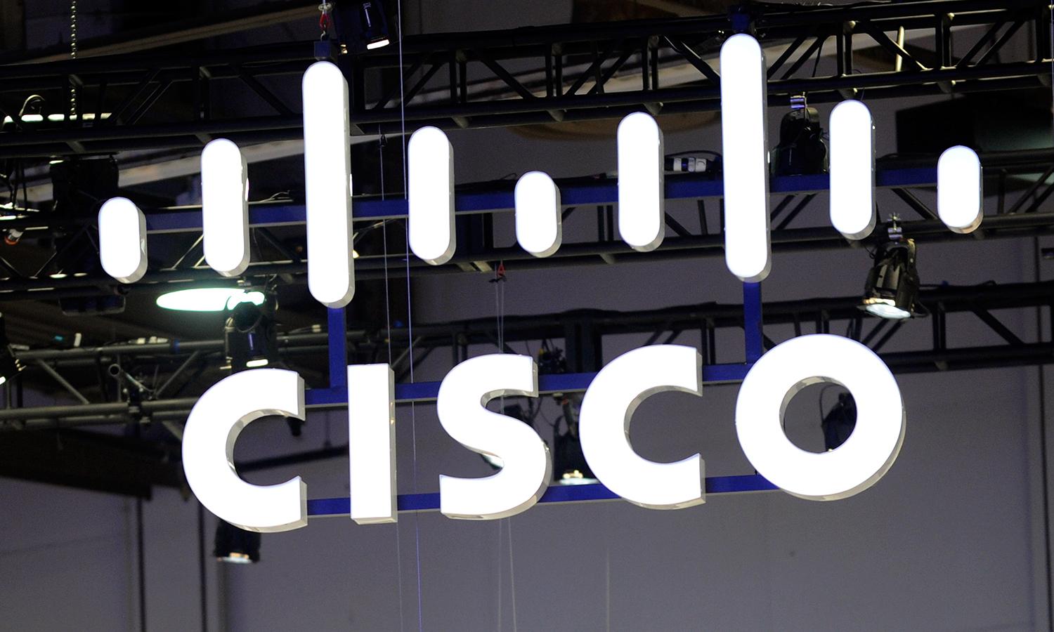 The Cisco logo is seen at the company's booth