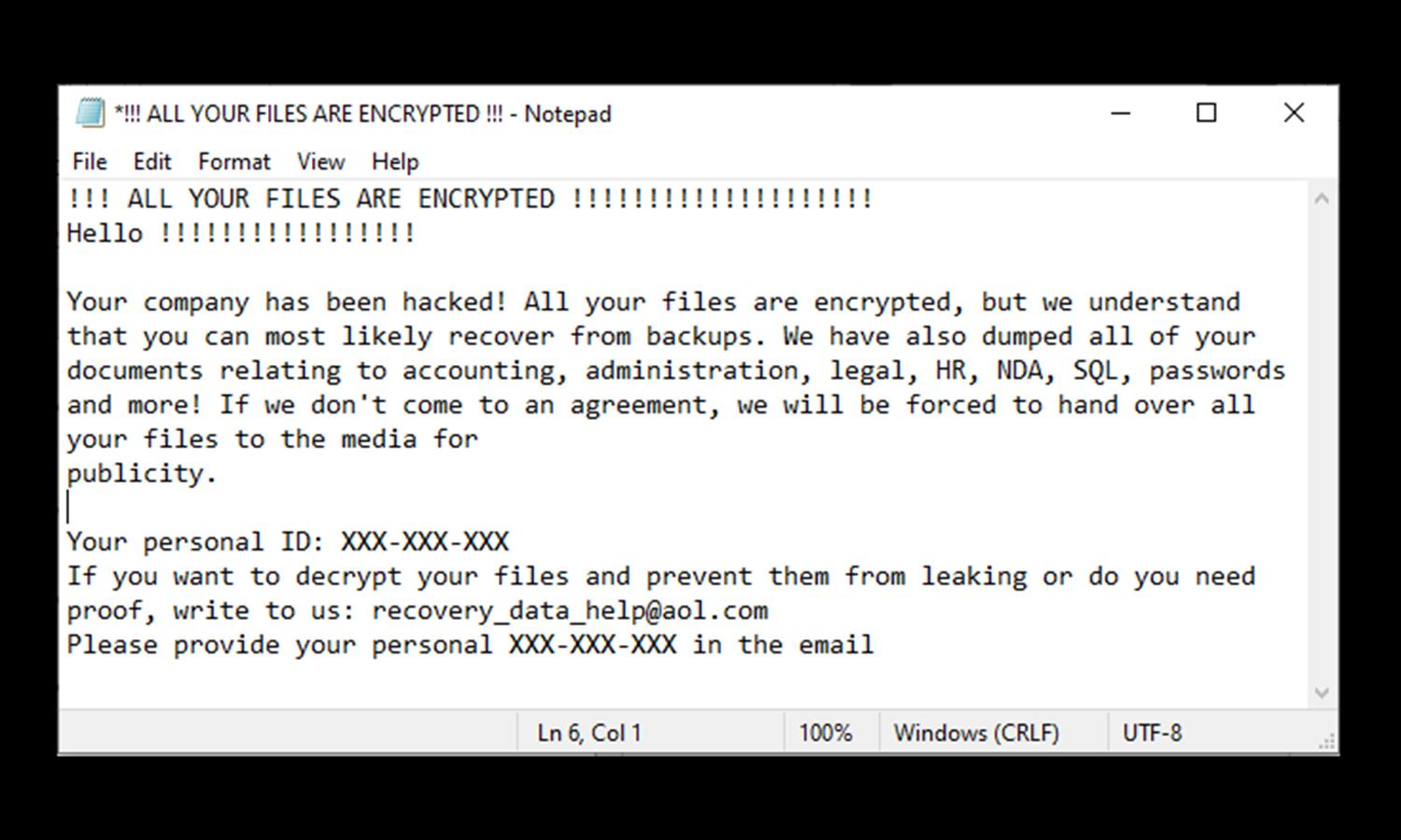 An example of a ransom note from threat actors using the Zeppelin ransomware. (CISA)