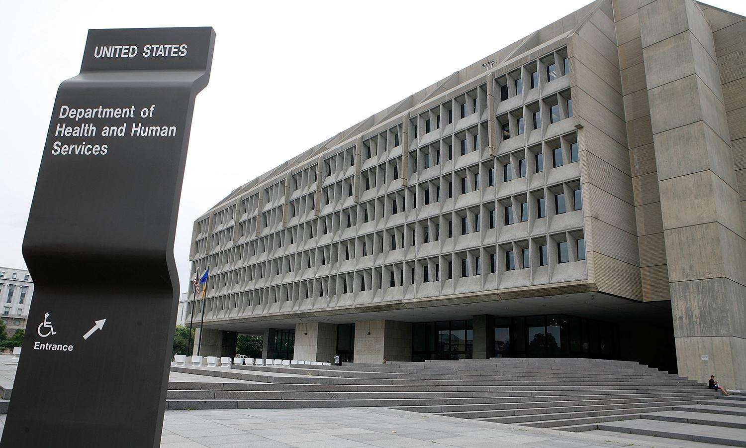 The exterior of the U.S. Department of Health and Human Services is seen