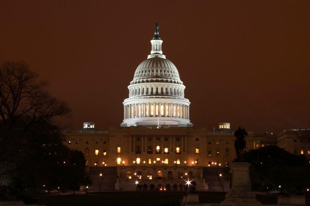 The Capitol Dome is seen at night in Washington.