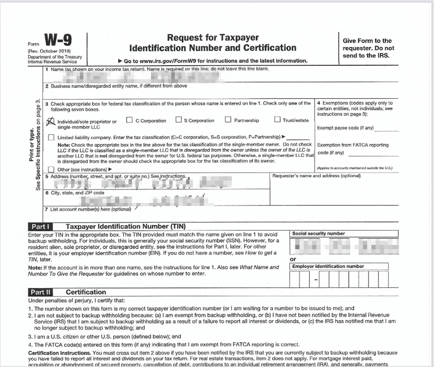 A redacted tax form that was leaked online