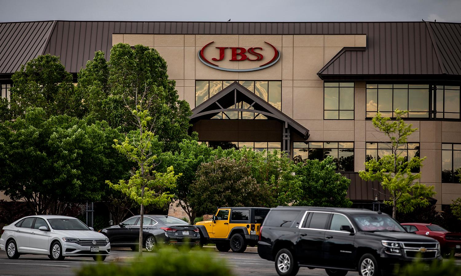 The JBS sign is seen at its headquarters.