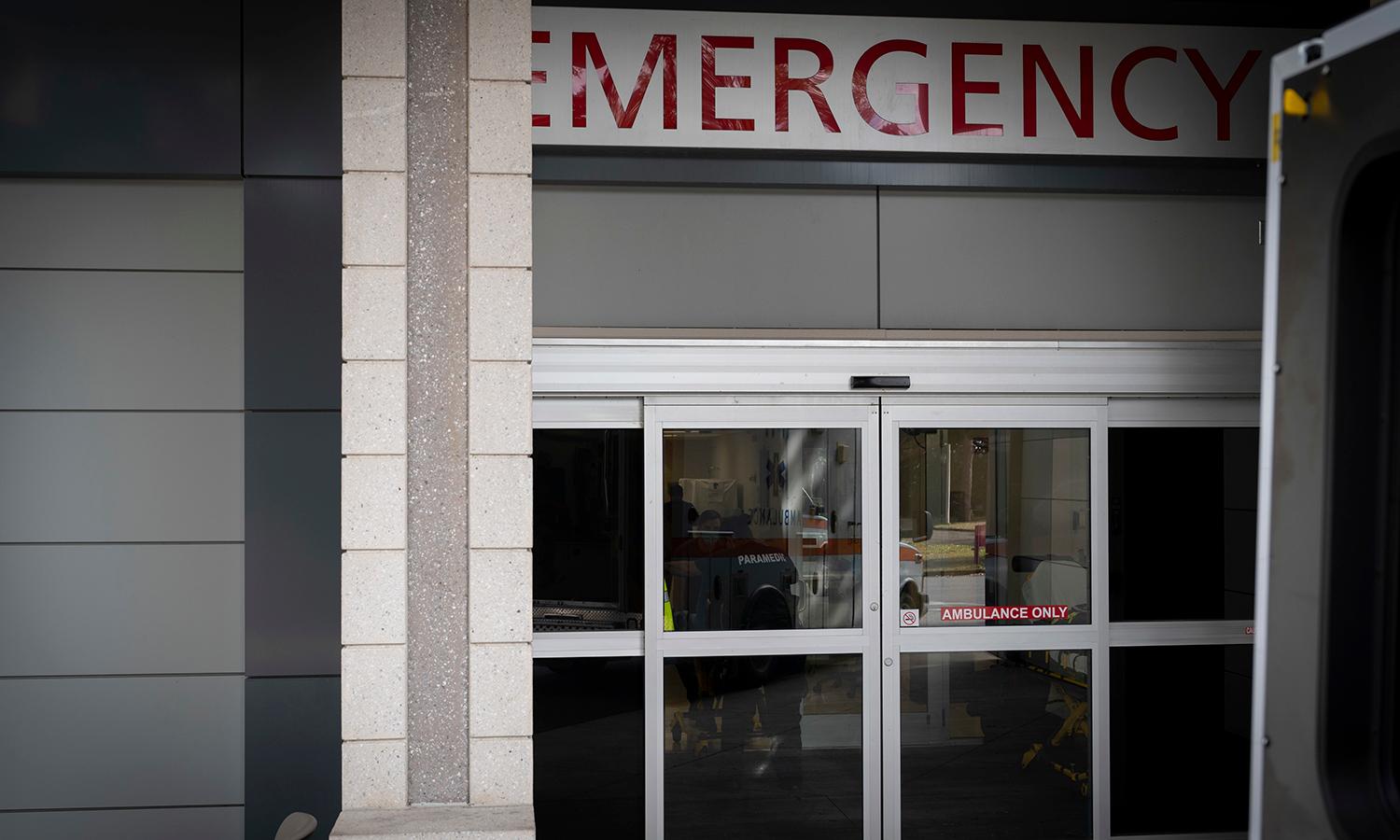 The entrance to a hospital emergency room is seen