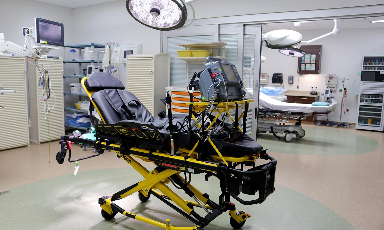 A hospital facility emergency department is seen.