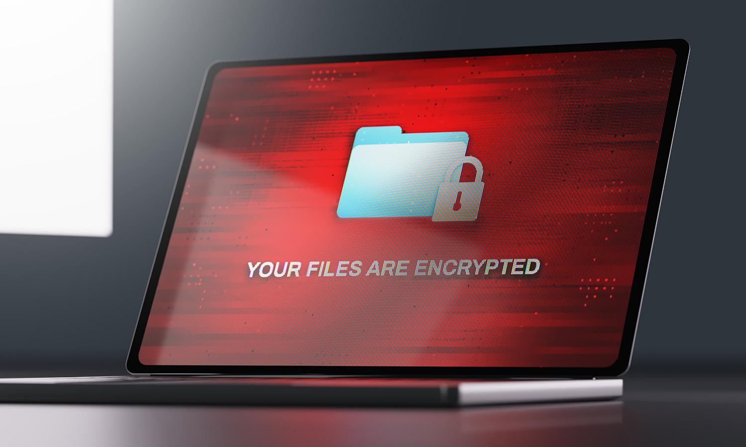 Ransomware on a laptop screen.