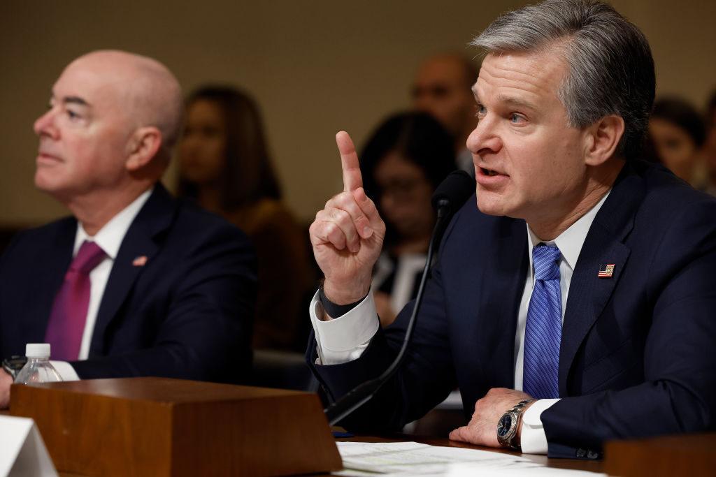 FBI Director Christopher Wray testifies with Homeland Security Secretary Alejandro Mayorkas before the House Homeland Security Committee.