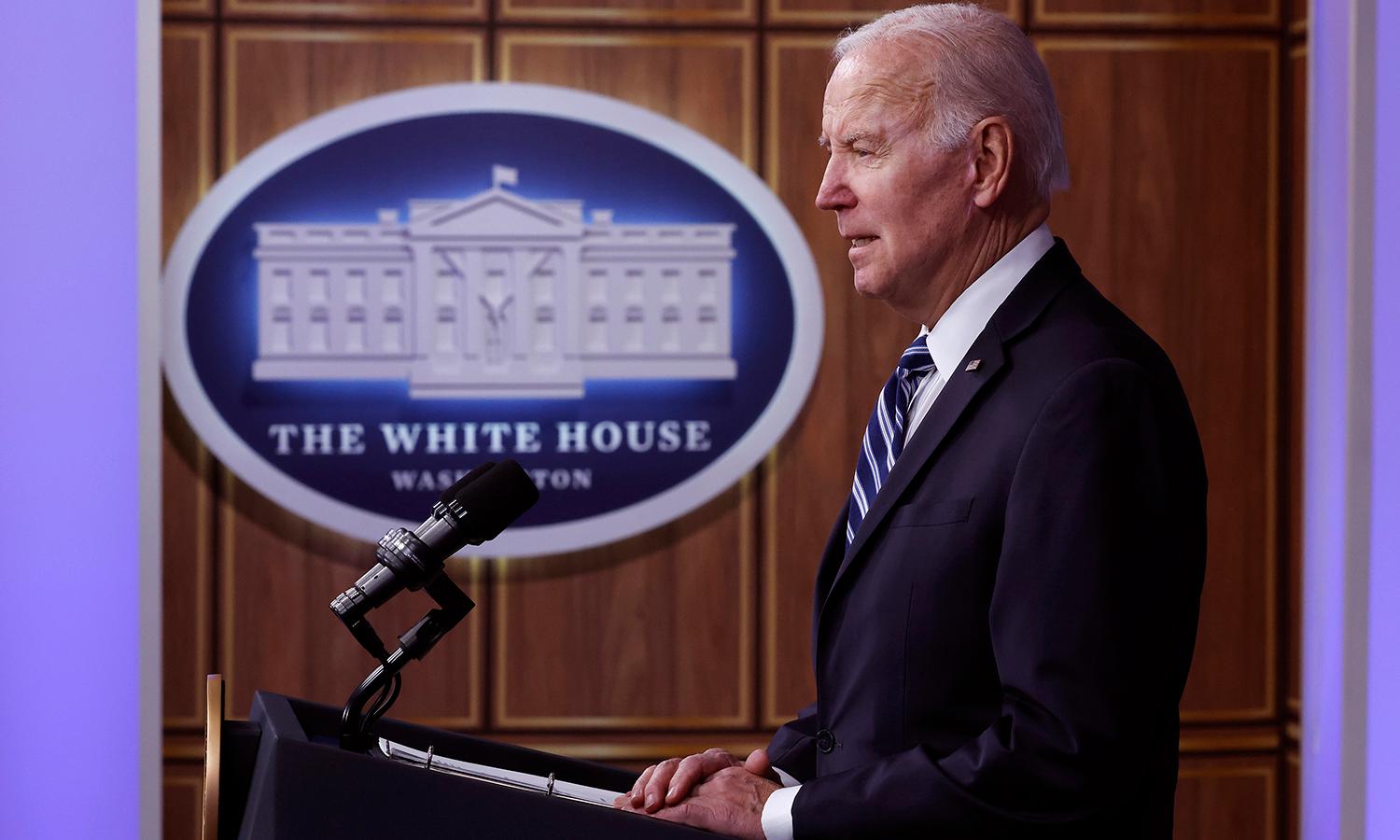 President Biden speaks during a press conference