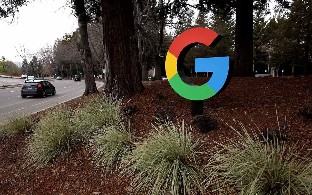 A Google logo is seen outside its headquarters