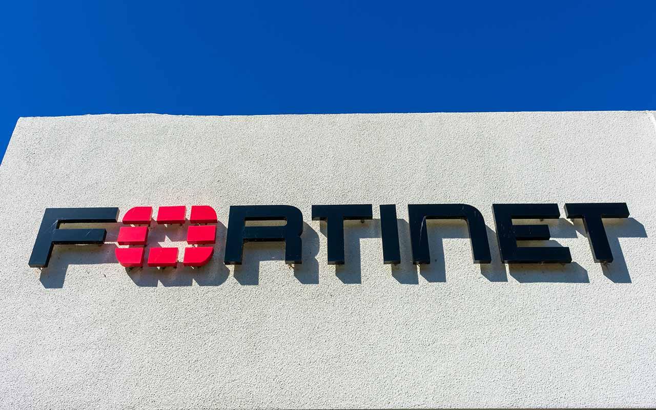 Fortinet sign at cybersecurity company headquarters